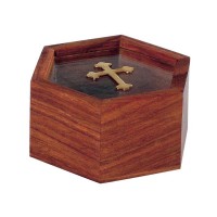 Relikviár drevený so sklom a mosadzným krížom 03