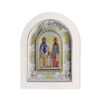 Strieborná ikona - Sv. Rafael, Sv. Mikuláš a Sv. Irena, vzor 2