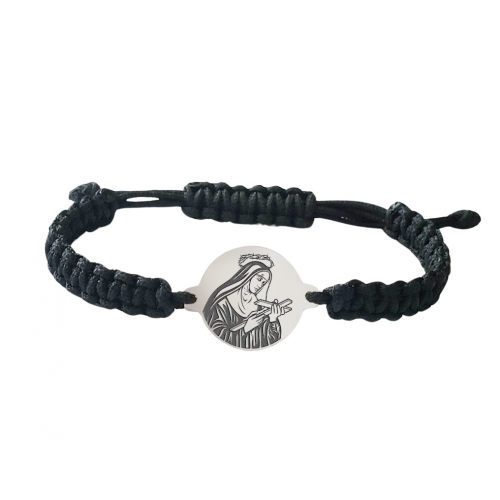 Knitted bracelet with silver medallion - St. Rita