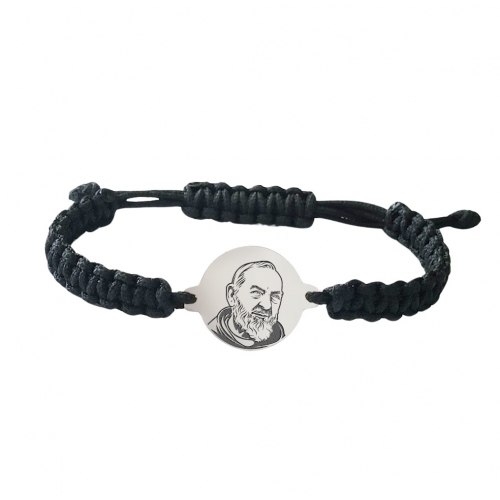 Knitted bracelet with silver medallion - St. Pio