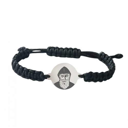 Knitted bracelet with silver medallion - St. Charbel