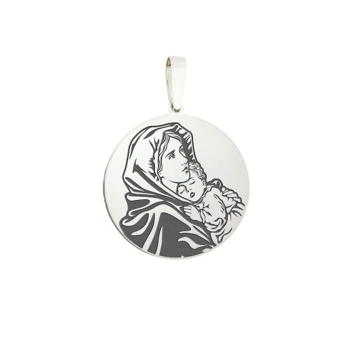 Medallion "Madonna and Child", silver (circle)