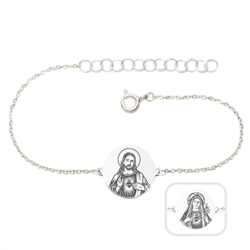 Bracelet with silver medallion "Sacred Heart of Jesus and Mary"