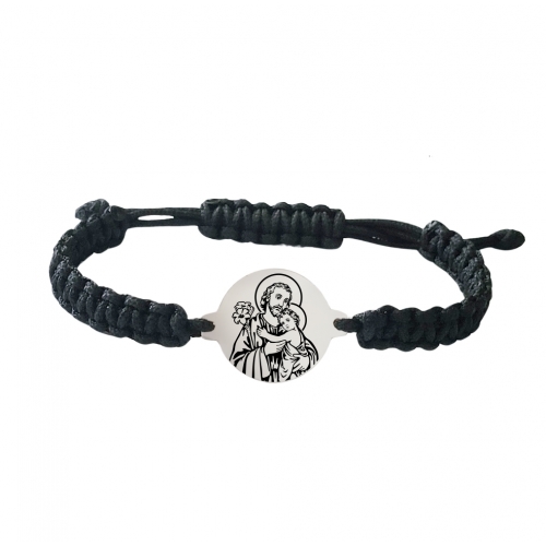 Knitted bracelet with silver medallion - "St. Joseph"