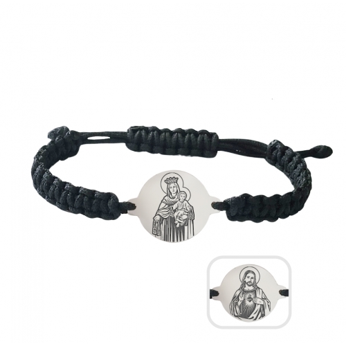 Knitted bracelet with silver medallion "Scapular", pattern 2