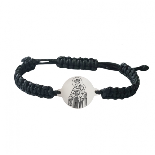 Knitted bracelet with silver medallion "Our Lady of Mount Carmel (Scapular)", pattern 2