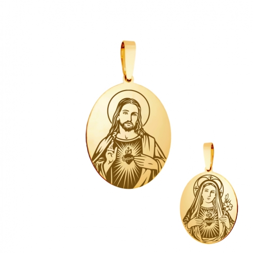 Medallion "Sacred Heart of Jesus and Mary", gold (oval)