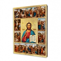 Ikona "Ježiš Kristus Pantokrátor s Krížovou cestou", pozlátená